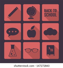 Set of flat stylish icons for back to school app design. Vector illustration