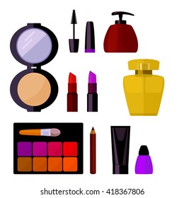 set of flat stylized cosmetic accessories
