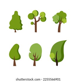 Set of flat stylized trees. Natural vector illustration. Side view tree vector illustration