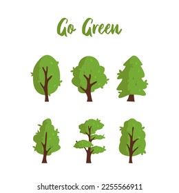 Set of flat stylized trees. Natural vector illustration. Side view tree vector illustration