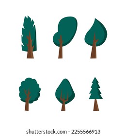 Set of flat stylized trees. Natural vector illustration. Side view tree vector illustration