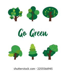 Set of flat stylized trees. Natural vector illustration. Side view tree vector illustration