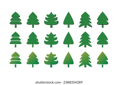 Set of flat stylized trees. Natural vector illustration.