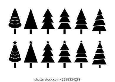 Set of flat stylized trees. Natural vector illustration.