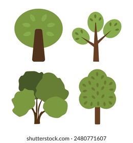 Set of flat stylized trees. Natural vector illustration.