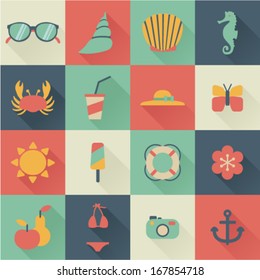 set of flat summer icons