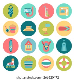 Set of flat summer icons