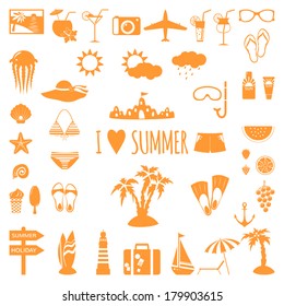 Set of flat summer icons. Vector illustration