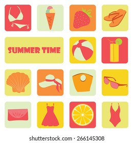 set of flat summer individual icons on a theme of rest
