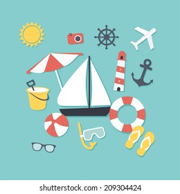 set of flat summer and travel icons