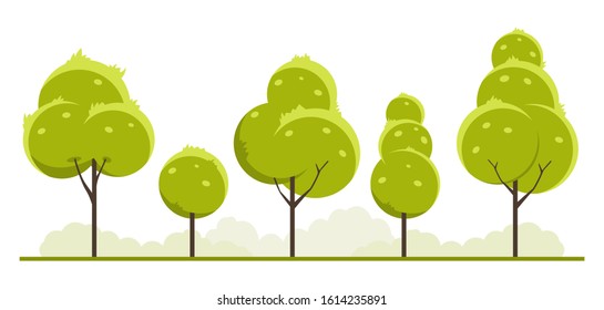 Set of flat summer trees. Vector illustration