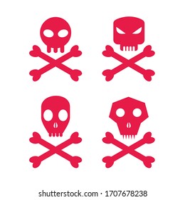 set flat symbol icon skull head with cross bone. danger symbol