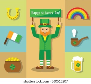 Set flat symbols St. Patrick's Day. Vector illustration