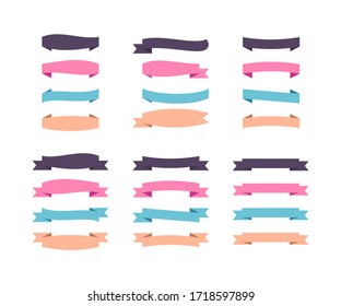 Set of flat tape banners for web design. Horizontal colors ribbons of different shapes on white. Vector illustration
