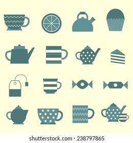 Set of flat tea time objects for your design