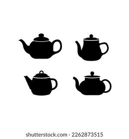 set of flat teapot silhouette icon vector