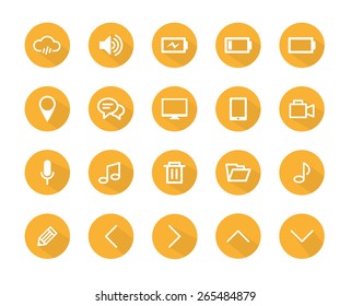 Set of flat technology design icons with long shadow, icons set, orange color