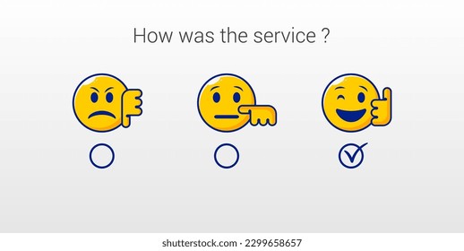 Set of flat thick stroke rating concept with thumbs up feedback scale. angry, neutral and happy feedback