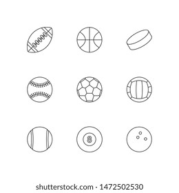 set of flat thin line balls icons on white background. simple vector logo art for tournament illustration and sport apps. eps 10