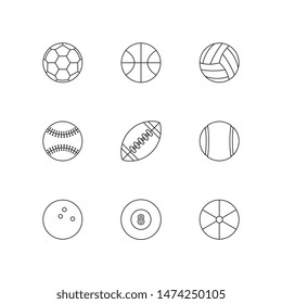 set of flat thin line balls icons on white background. simple vector logo art for tournament illustration and sport apps. eps 10