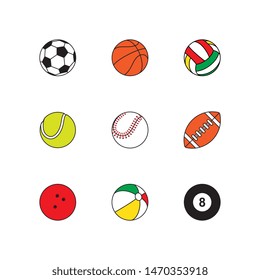 set of flat thin line multicolor balls icons on white background. simple vector logo art for tournament illustration and sport apps. eps 10