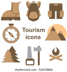set of flat tourism icons