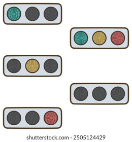 Set of flat traffic light. Public property. Vector illustration.