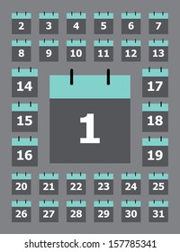 Set of flat transparent calendar pages for every day