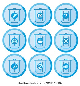 set of flat trash can icon, vector 