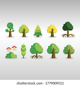 set of flat tree design vector icon