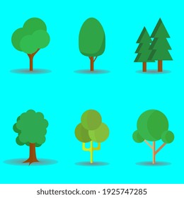 a set of flat tree designs, giving a fresh effect to an image, used for city, forest, house, cover design and so on.