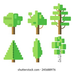 Set of flat tree icon. Vector illustration, EPS 10. Isolated objects.