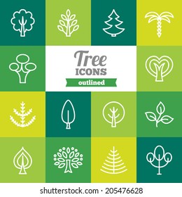 Set of flat tree icons 