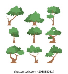 set of flat tree illustration design, green tree collection template vector
