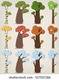a set of flat trees in different seasons