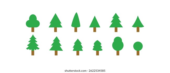 set of flat trees and grass including pine and deciduous trees