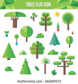 set of flat trees and grass including pine and deciduous trees
