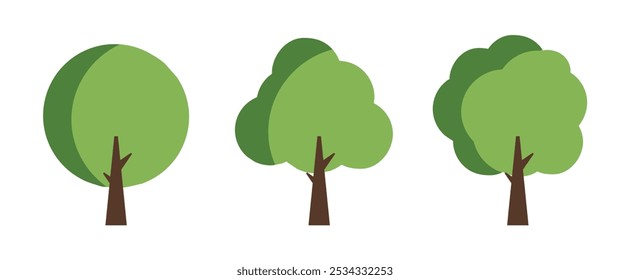 Conjunto de árboles planos en tonos verdes