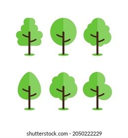 Set of flat trees illustration. Trees vector collection. Green trees flat design.