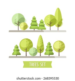 Set of flat trees and pines.