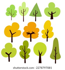 set of flat trees, simple tree,Vector illustration.