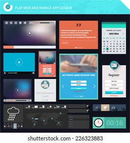 Set of flat UI UX elements for web and mobile apps and interface design.