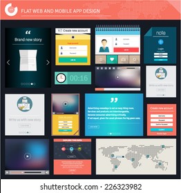 Set of flat UI UX elements for web and mobile apps and interface design.