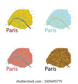 Set of Flat Urban city map of Paris, France