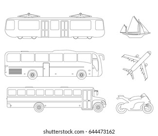 Set of flat urban transport icon. Outline Vector illustration.