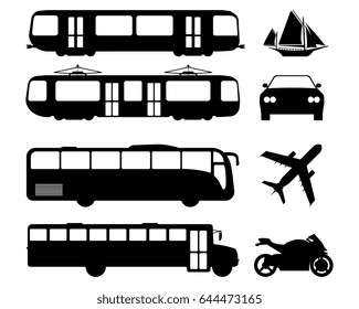 Set of flat urban transport icon. Silhouette Vector illustration.