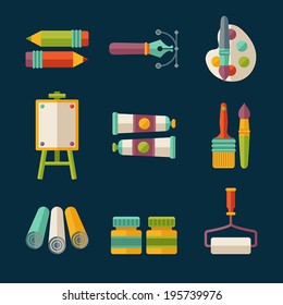 Set of flat vector artist and designer icons