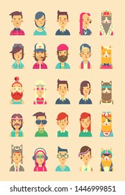 Set of flat vector avatars. Illustrations of people. Collection of character for social networks. 