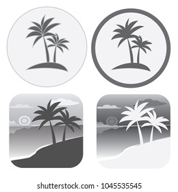 Set of flat vector black and white icons with palm trees.