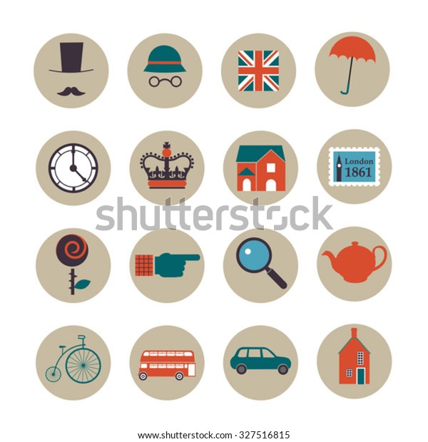 set of flat vector british\
icons